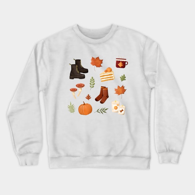 Autumn cozy warm colors illustration sticker sheet Crewneck Sweatshirt by mikhaleeevich